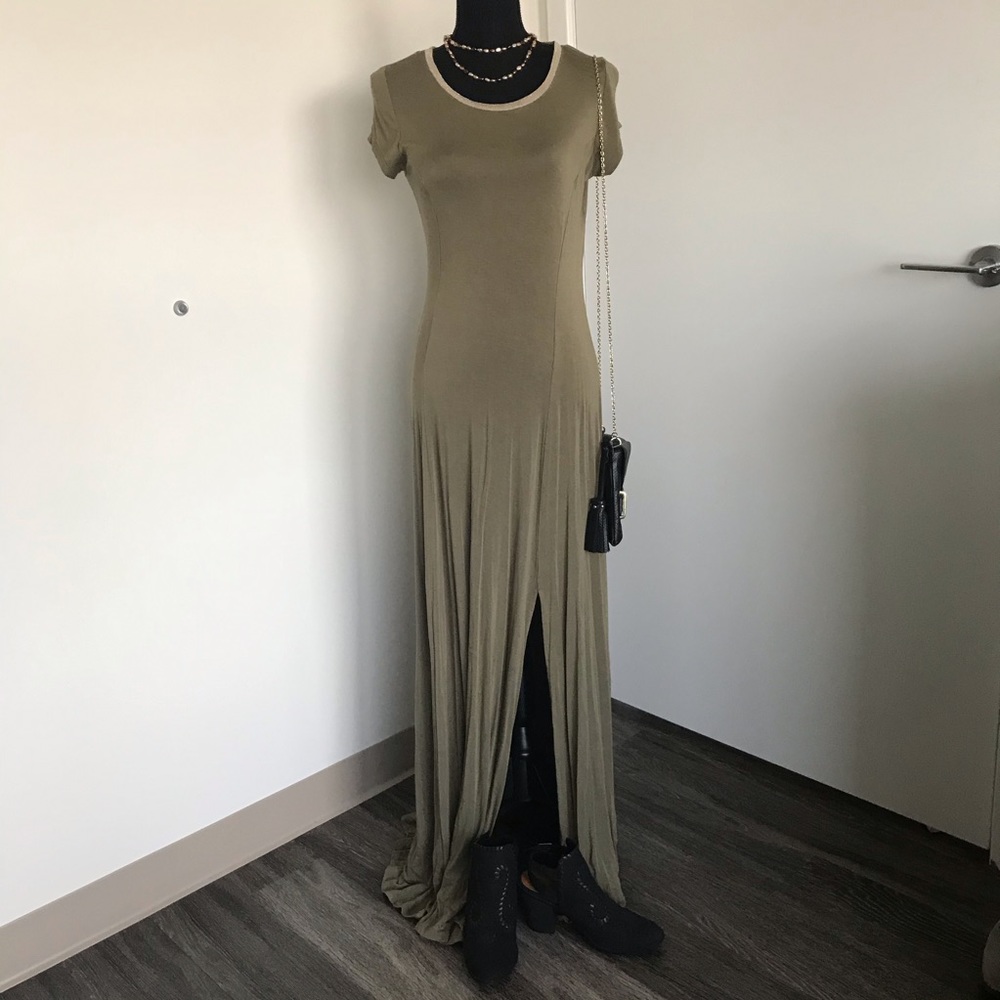 Michael Kors Olive with Gold Trim Maxi w/ Slit